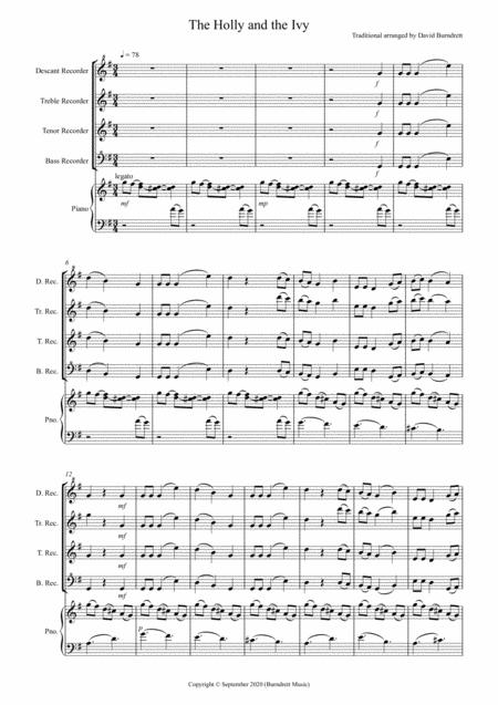 The Holly And The Ivy For Recorder Recorders And Piano Sheet Music