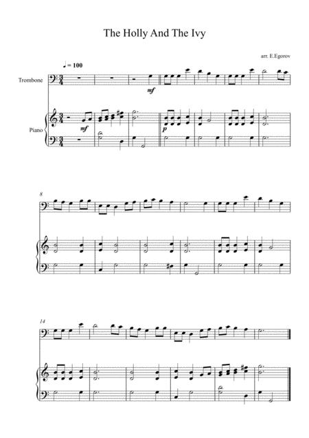 Free Sheet Music The Holly And The Ivy For Trombone Piano