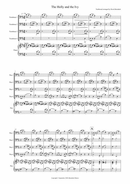 The Holly And The Ivy For Trombone Quartet Sheet Music