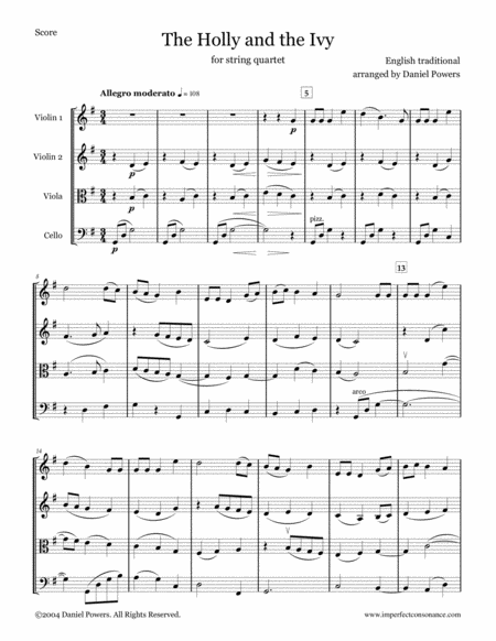 Free Sheet Music The Holly And The Ivy String Quartet