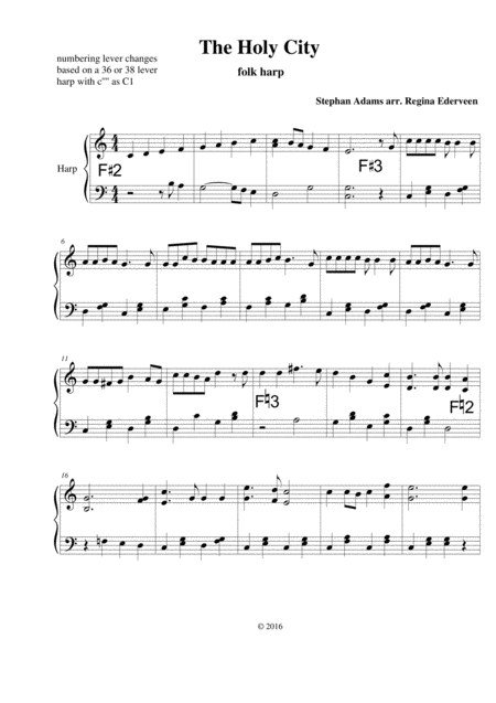 The Holy City Folk Harp Solo Sheet Music