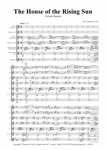 The House Of The Rising Sun Folk Song Wind Ensemble Sheet Music