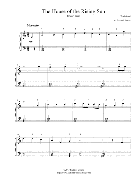 The House Of The Rising Sun For Easy Piano Sheet Music