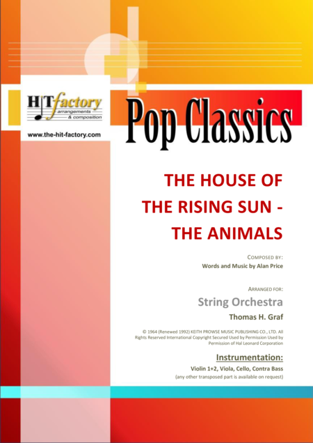 The House Of The Rising Sun The Animals 1964 String Orchestra Sheet Music