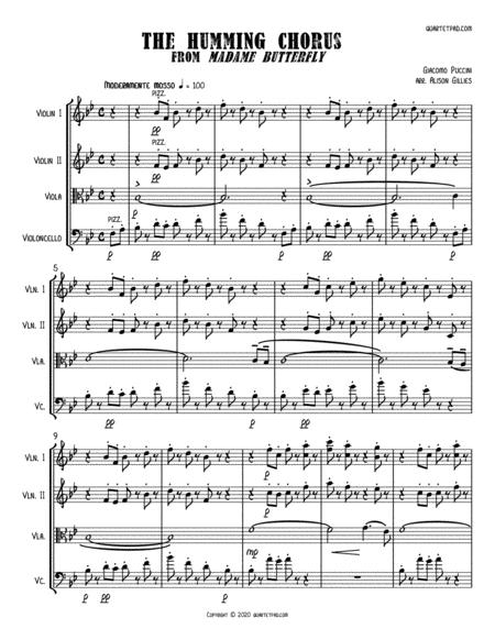 The Humming Chorus From Madame Butterfly String Quartet Sheet Music