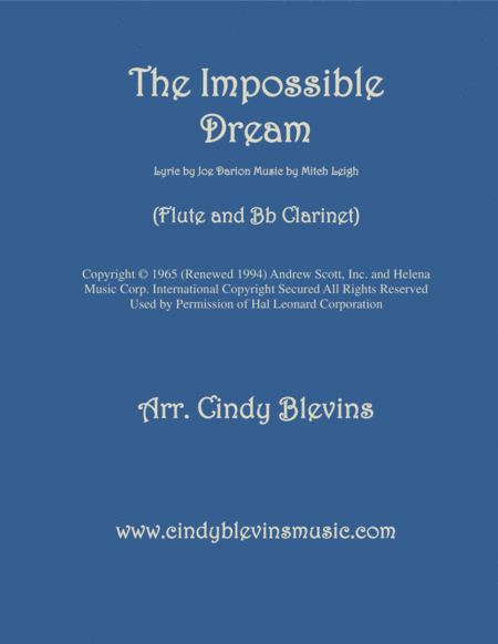 Free Sheet Music The Impossible Dream Arranged For Flute And Bb Clarinet