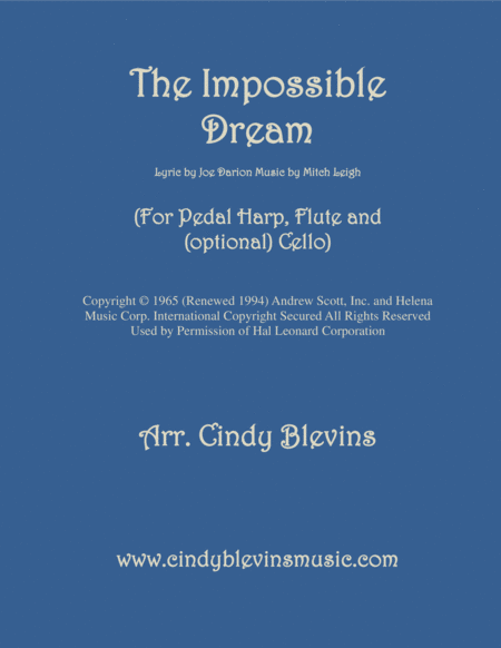 The Impossible Dream Arranged For Harp Flute And Optional Cello Sheet Music