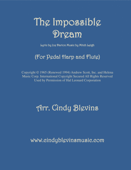 The Impossible Dream Arranged For Pedal Harp And Flute Sheet Music