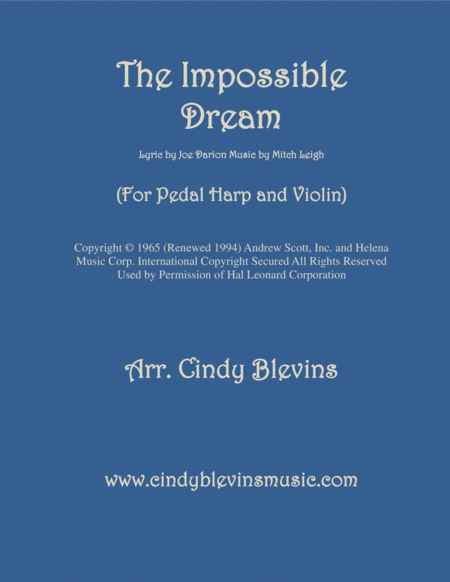 The Impossible Dream Arranged For Pedal Harp And Violin Sheet Music