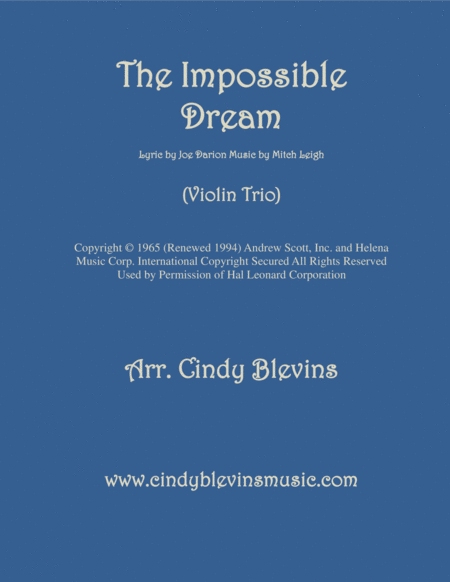 The Impossible Dream Arranged For Violin Trio Sheet Music