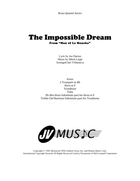 The Impossible Dream For Brass Quintet Sheet Music