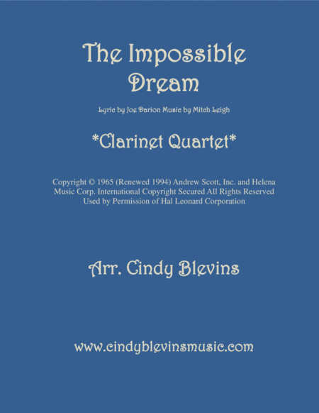 Free Sheet Music The Impossible Dream For Clarinet Quartet