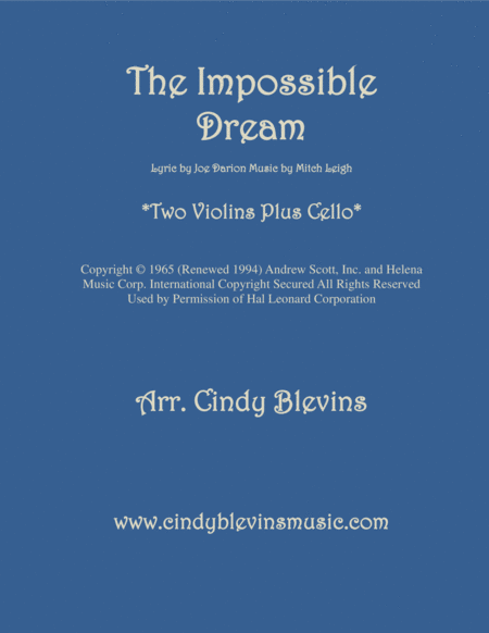 The Impossible Dream For Two Violins And Cello Sheet Music