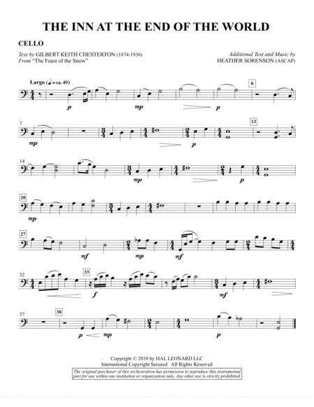 The Inn At The End Of The World Arr Heather Sorenson Cello Sheet Music