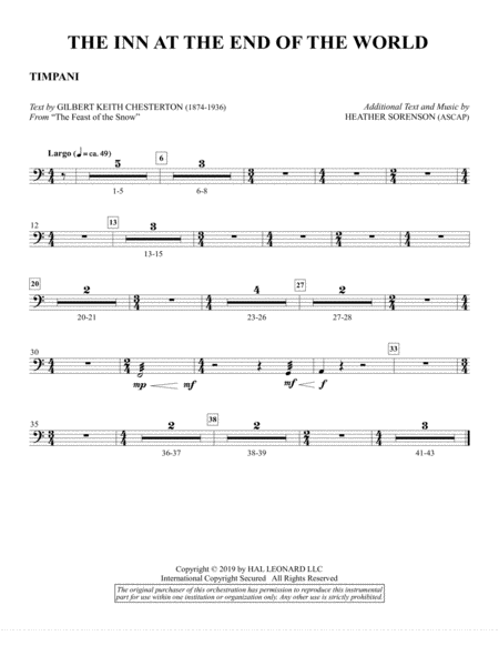 The Inn At The End Of The World Arr Heather Sorenson Timpani Sheet Music