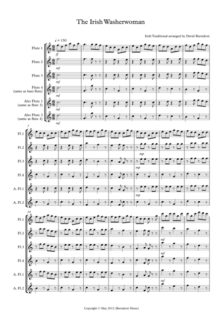 The Irish Washerwoman For Flute Quartet Sheet Music