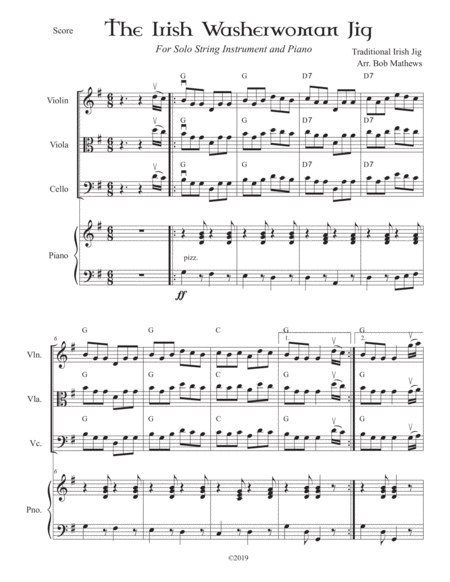 The Irish Washerwoman Jig For Violin Viola Cello Solo And Piano Sheet Music