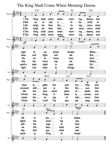 The King Shall Come When Morning Dawns 2nd Voice Sheet Music