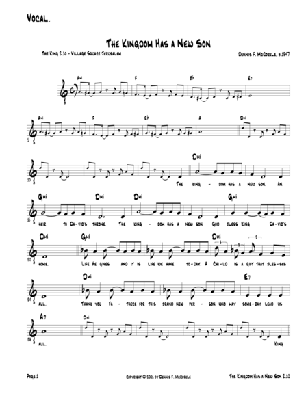 The Kingdom Has A New Son Cast From The Kings Act 2 Song 10 Sheet Music