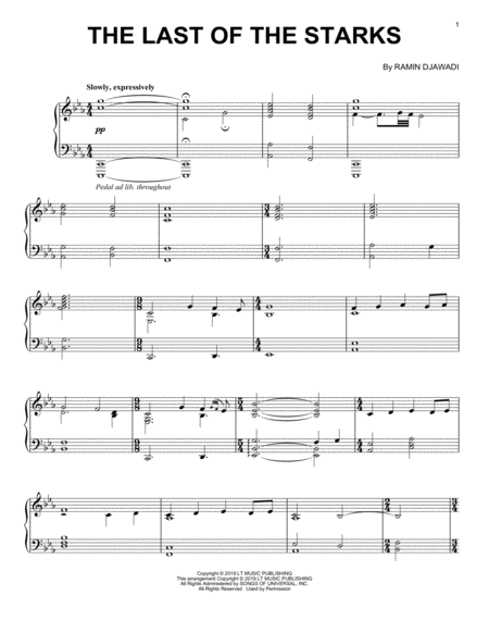 The Last Of The Starks From Game Of Thrones Sheet Music