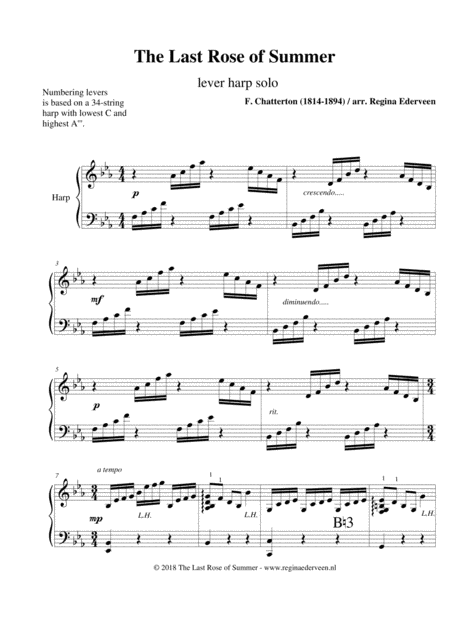 The Last Rose Of Summer Lever Harp Solo Sheet Music