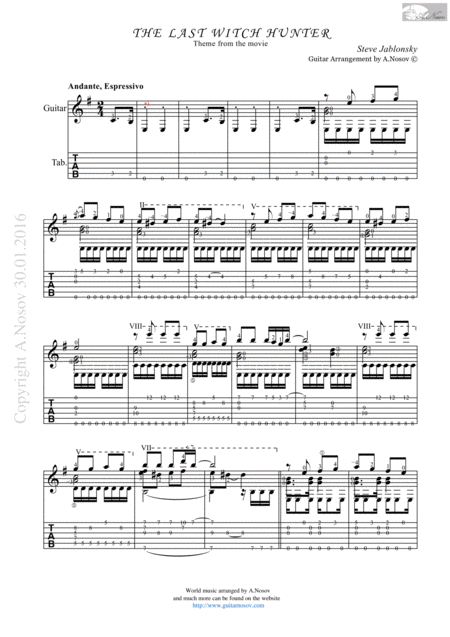 The Last Witch Hunter Sheet Music For Guitar Sheet Music