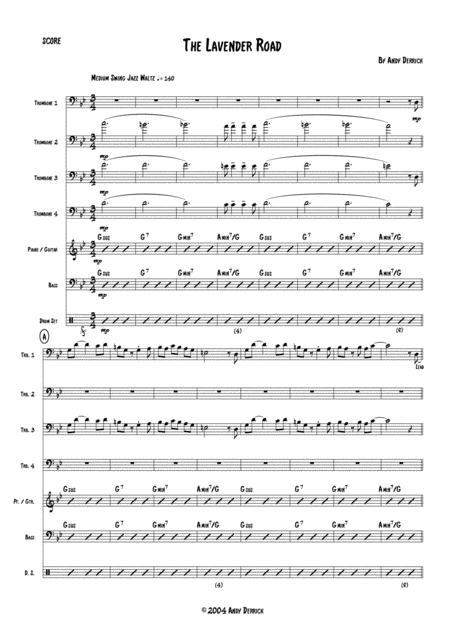 The Lavender Road For Jazz Trombone Quartet And Rhythm Section Sheet Music