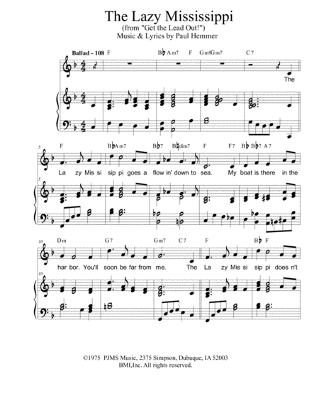 The Lazy Mississippi Vocal Piano Sheet Music