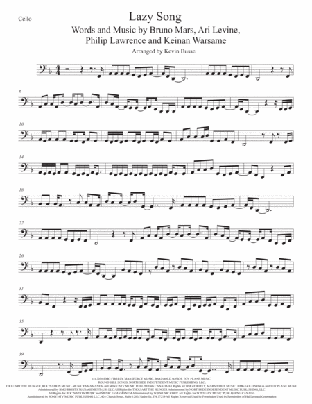 Free Sheet Music The Lazy Song Cello