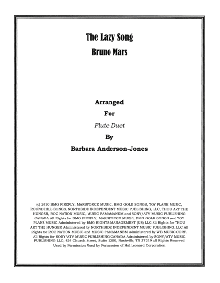 The Lazy Song Flute Duet Sheet Music