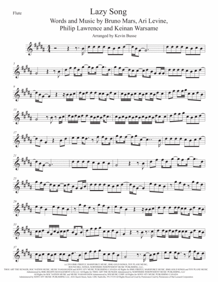 The Lazy Song Flute Original Key Sheet Music