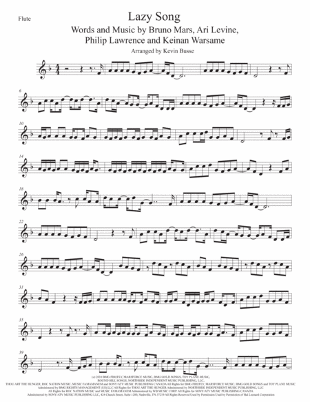 The Lazy Song Flute Sheet Music