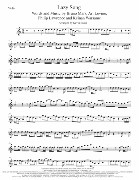 Free Sheet Music The Lazy Song Violin Easy Key Of C