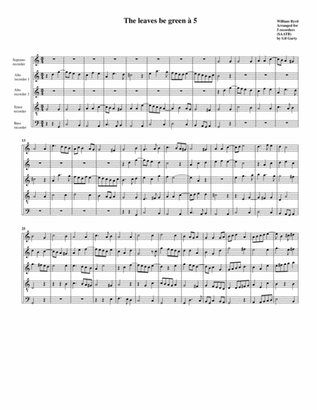 Free Sheet Music The Leaves Be Green Arrangement For 5 Recorders