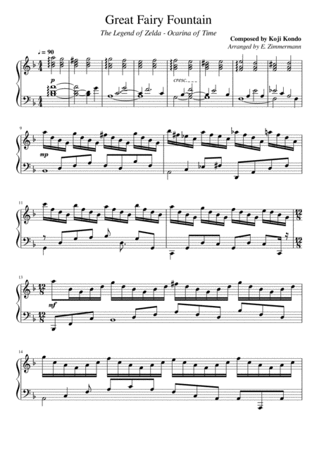 Free Sheet Music The Legend Of Zelda Great Fairy Fountain Piano Solo