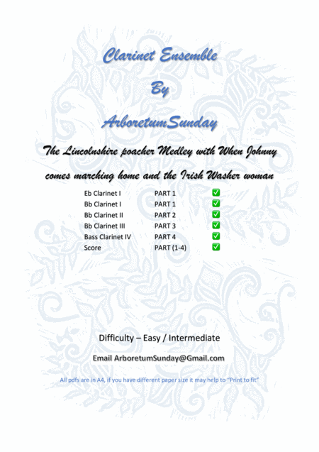 The Lincolnshire Poacher Medley Clarinet Ensemble Sheet Music
