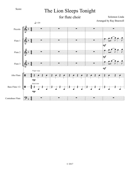 The Lion Sleeps Tonight Flute Choir Sheet Music