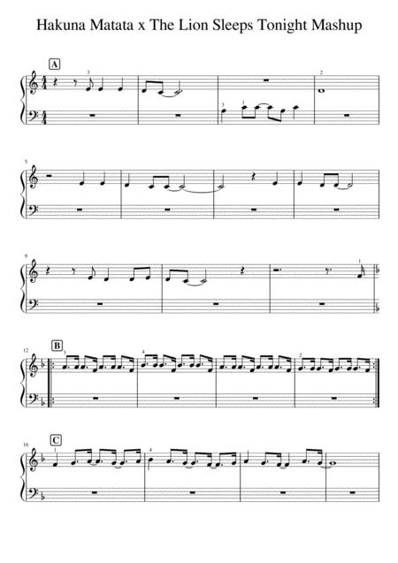 The Lion Sleeps Tonight X Hakuna Matata Mashup Sheet Music