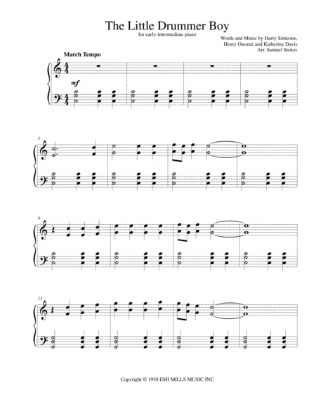 The Little Drummer Boy For Early Intermediate Piano Sheet Music