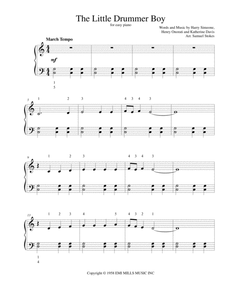 The Little Drummer Boy For Easy Piano Sheet Music