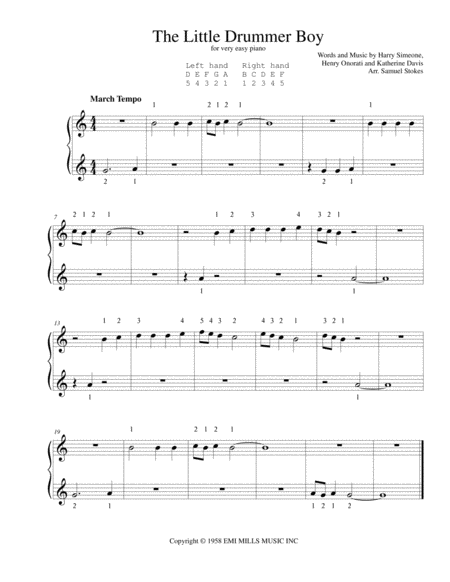 The Little Drummer Boy For Very Easy Piano Sheet Music