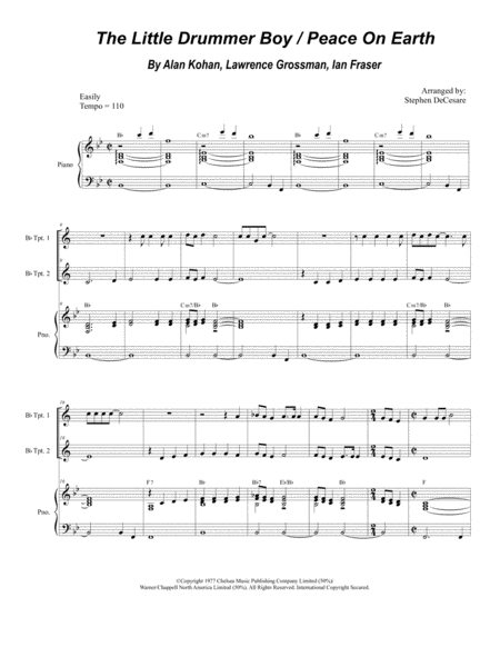 The Little Drummer Boy Peace On Earth Duet For Bb Trumpet Sheet Music