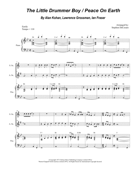 The Little Drummer Boy Peace On Earth Duet For Soprano Alto Saxophone Sheet Music