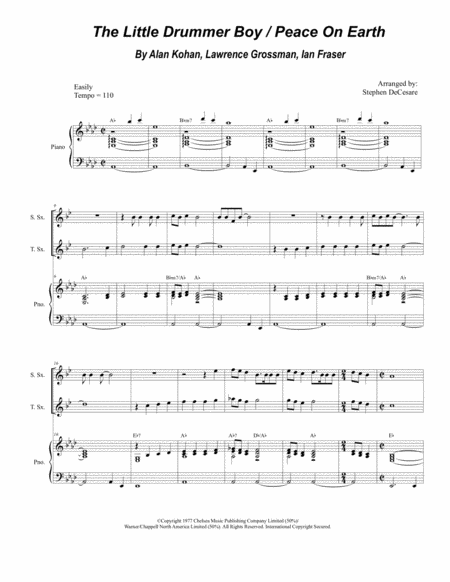 The Little Drummer Boy Peace On Earth Duet For Soprano And Tenor Saxophone Sheet Music