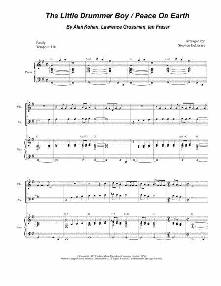 The Little Drummer Boy Peace On Earth Duet For Violin And Cello Sheet Music