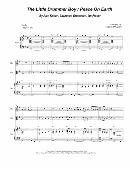 The Little Drummer Boy Peace On Earth Duet For Violin And Viola Alternate Version Sheet Music