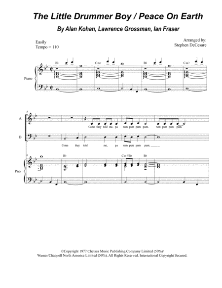 Free Sheet Music The Little Drummer Boy Peace On Earth For Sab