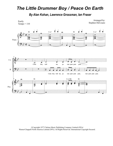 The Little Drummer Boy Peace On Earth For Ttb Sheet Music