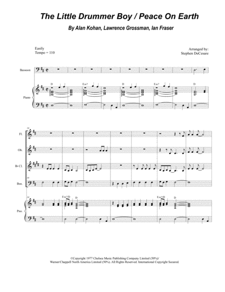 The Little Drummer Boy Peace On Earth For Woodwind Quartet And Piano Sheet Music