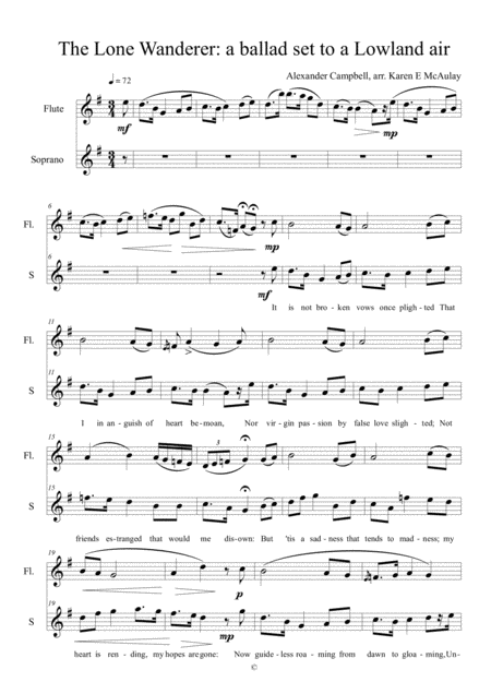 The Lone Wanderer For Soprano And Flute By Alexander Campbell Arranged By Karen E Mcaulay Sheet Music